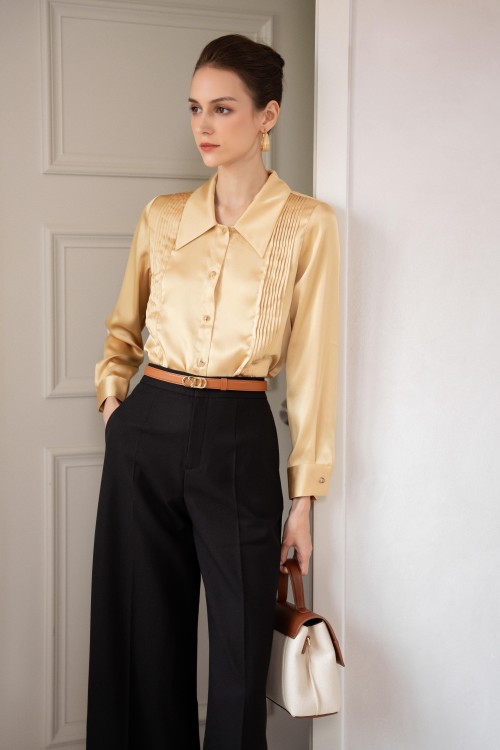 Yellow Long Sleeves Silk Shirt