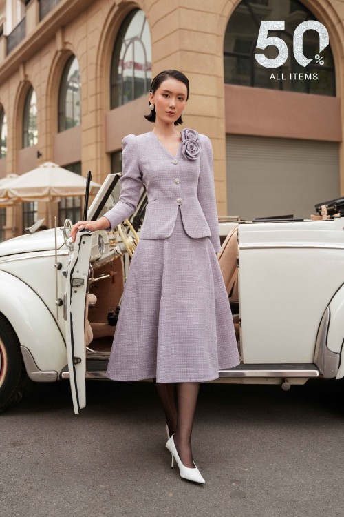 Purple Tweed Flared Skirt