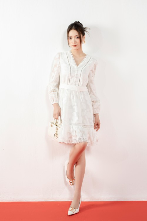 White Floral Organza Mini Dress