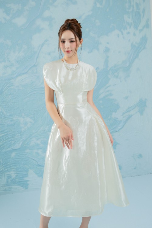 Off White Brocade Midi Dress