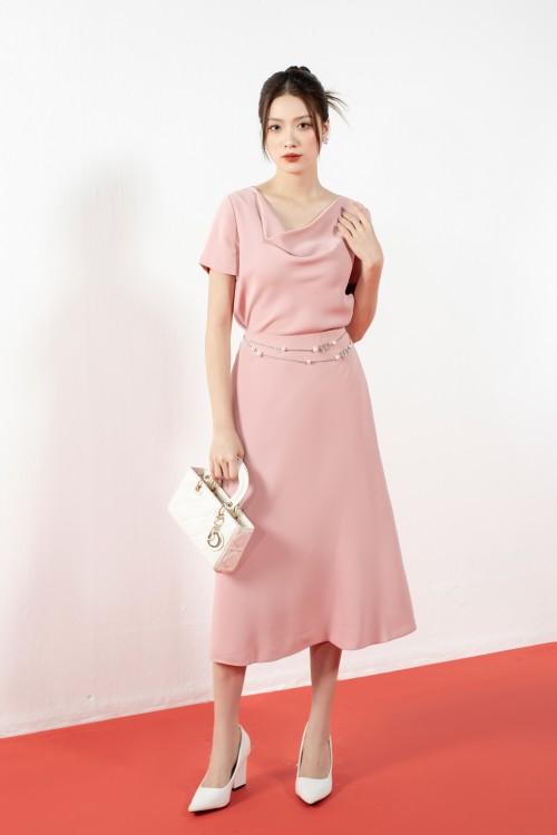Pink Silk Midi Skirt