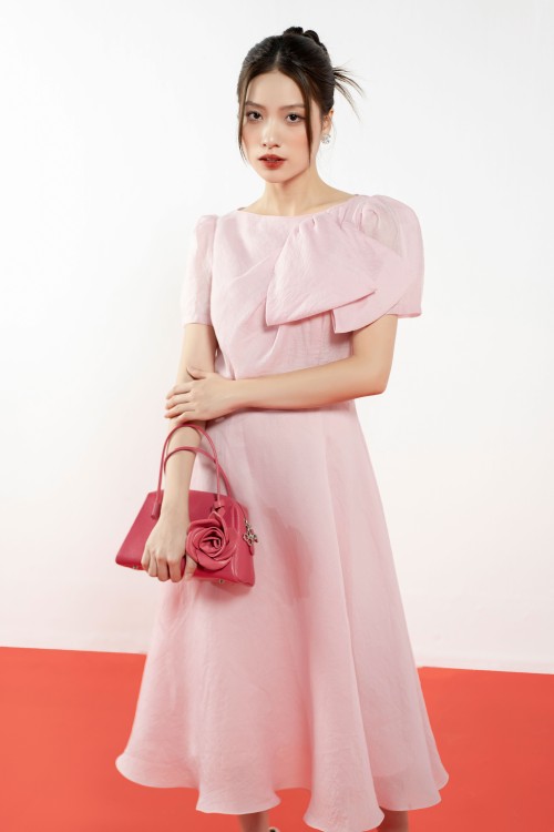 Pink Organza Midi Dress