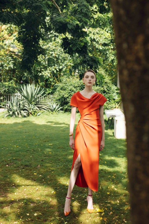 Red Orange Silk Sarong Dress