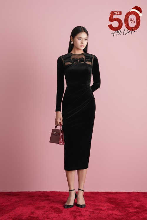 Black Velvet Pencil Dress