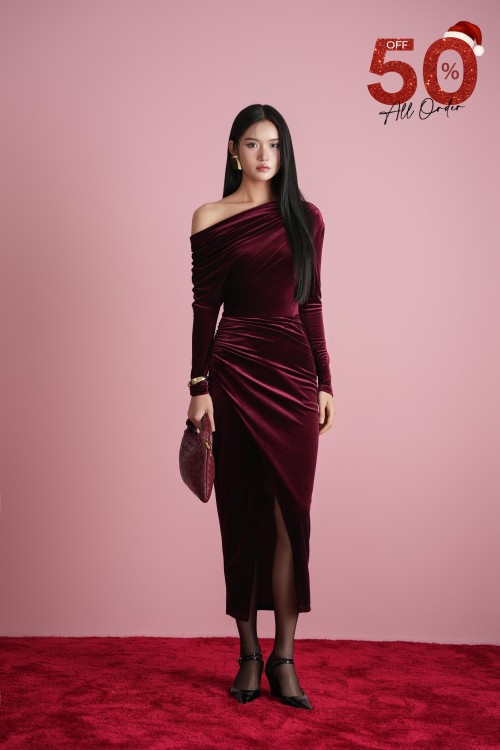 Wine Velvet Sarong Dress