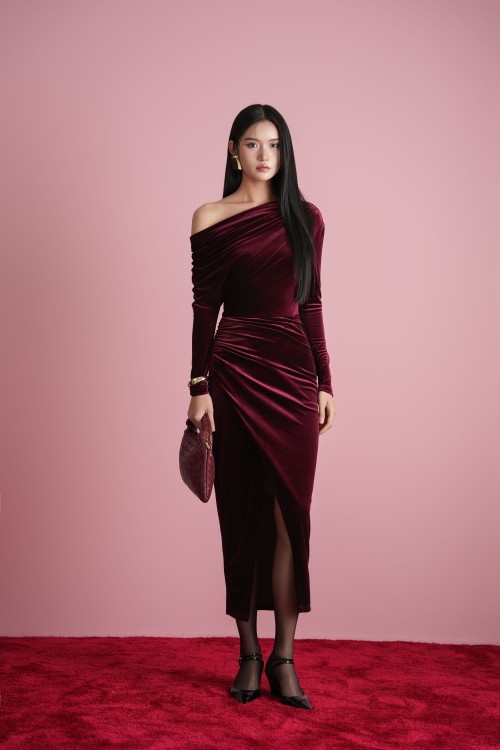 Wine Velvet Sarong Dress