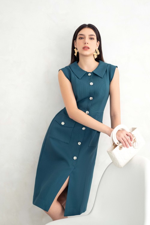 Mallard Green Raw Flared Dress