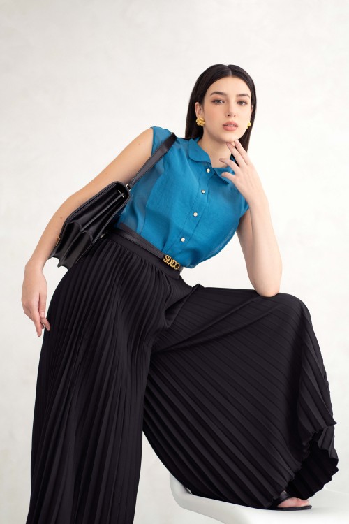 Black Pleated Silk Pants