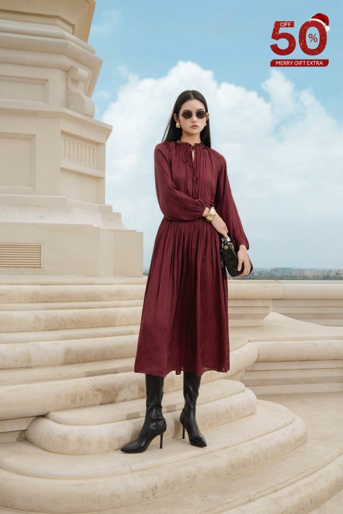 Red Silk Flared Dress