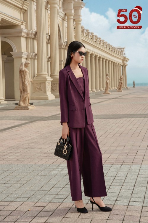 Dark Violet Woven Loose Pants