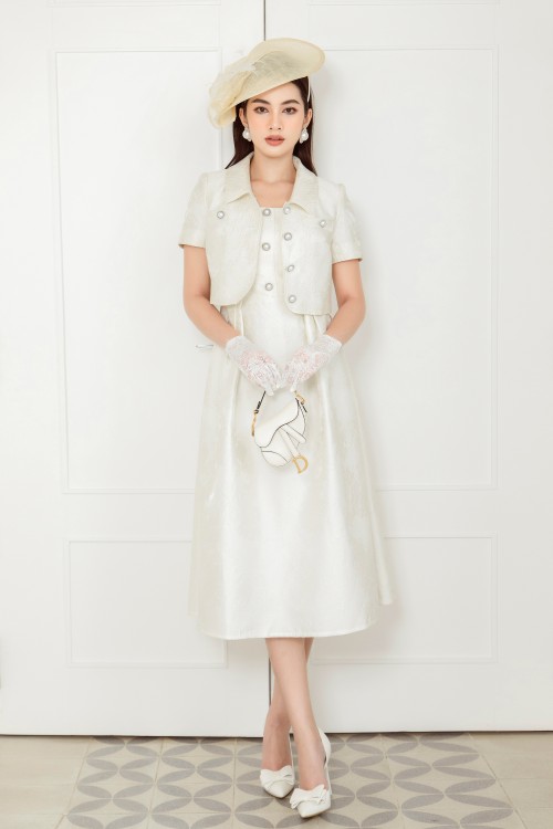 Floral Brocade Dress In White Limited Collection