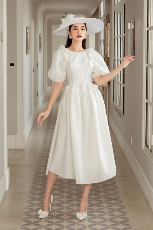 Puff-sleeves Dress In White Limited Collection