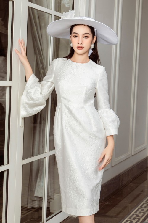 Flute Sleeve Dress In White Limited Collection