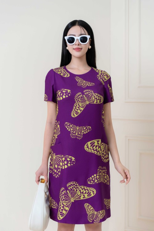 Dark Purple Butterfly Mini Woven Dress