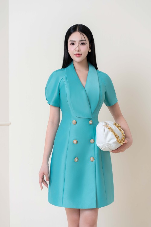 Dark Turquoise Mini Taffeta Dress