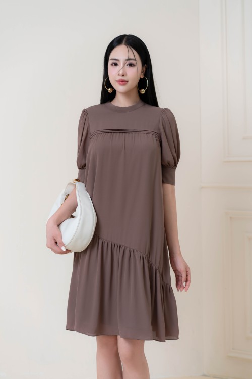 Grayish Brown Midi Chiffon Dress