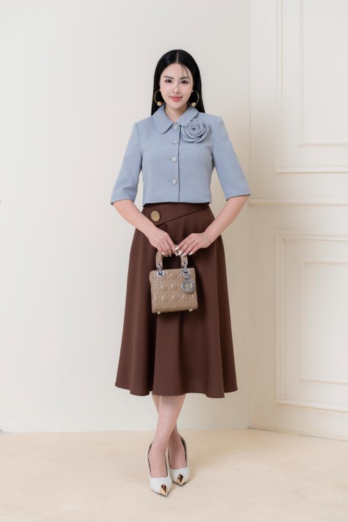 Brown Midi Raw Skirt