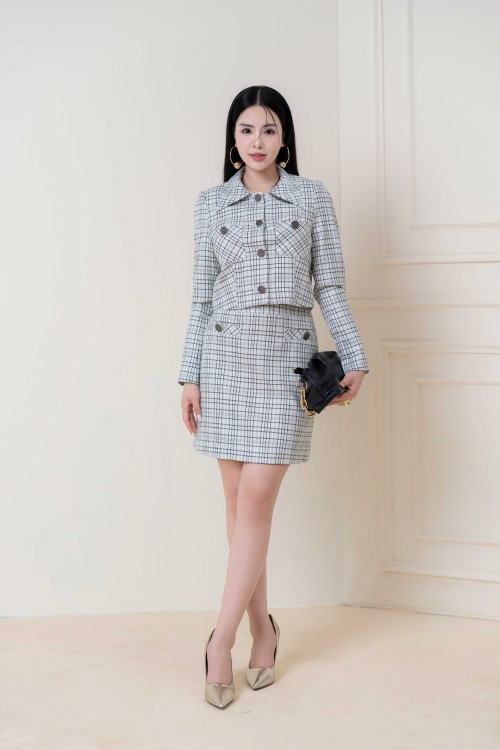 Black & White Check A-line Mini Woven Skirt