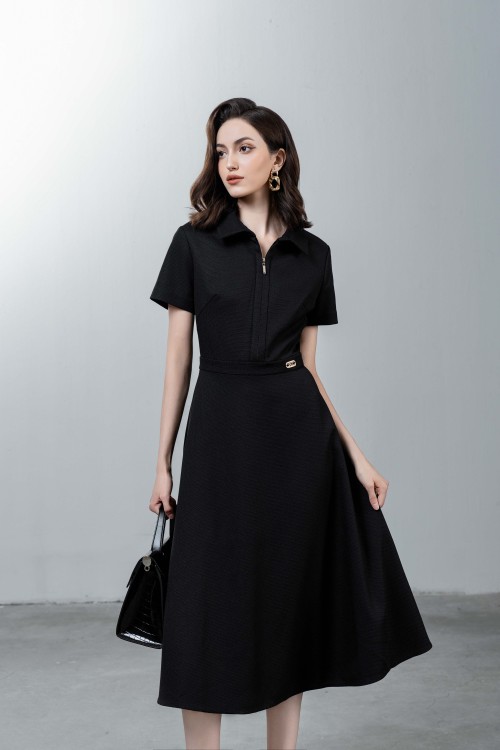 Black Woven Midi Dress