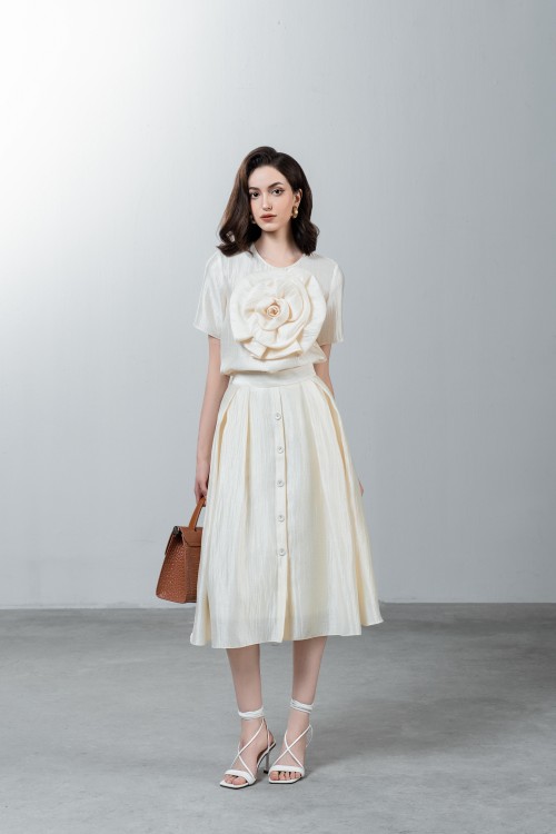 Cream Organza Midi Skirt