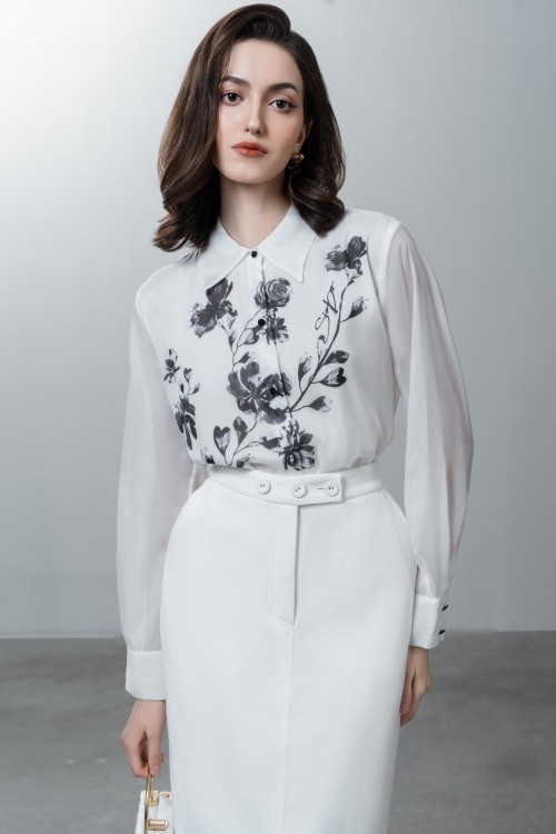 White Floral Organza Shirt