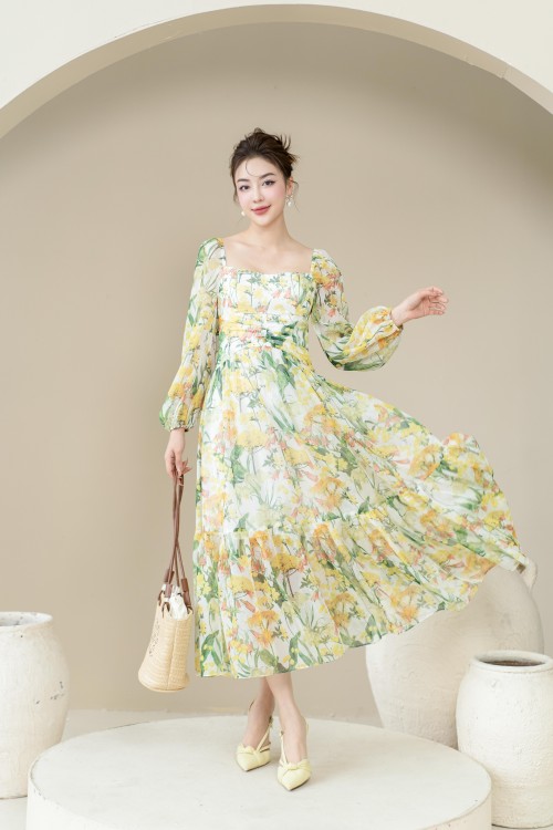 White Floral Voile Maxi Dress