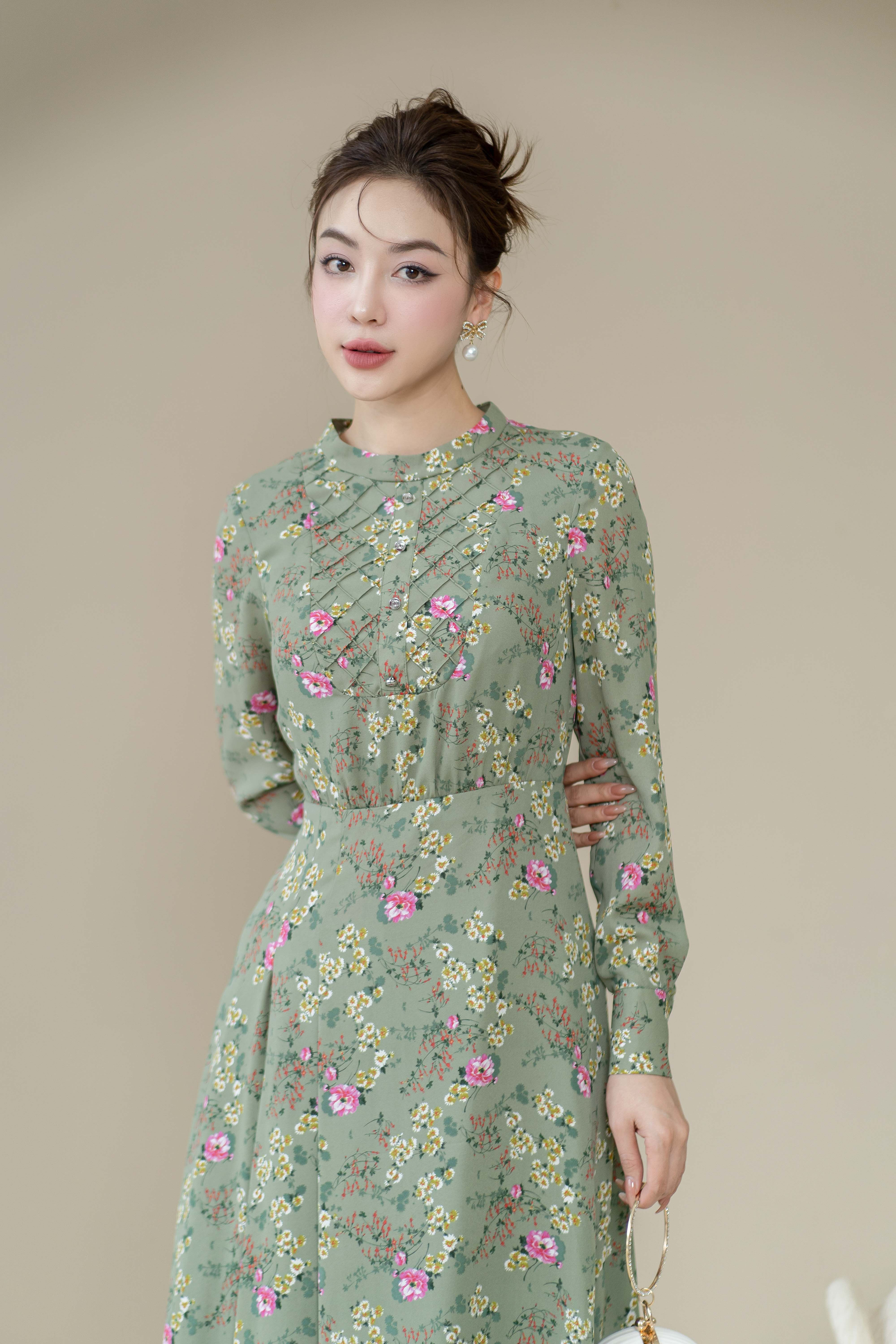 Váy Đầm - Pink Floral Revere Collar Midi Dress