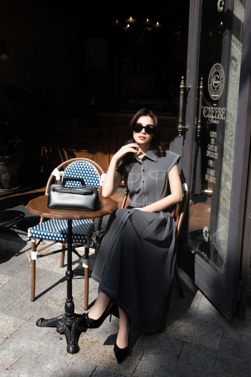 Dark Grey Denim Flared Dress