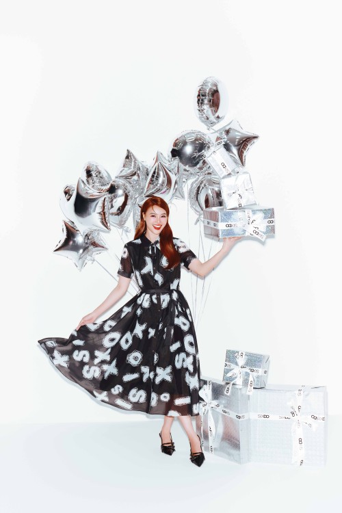Black SIXDO Organza Flared Dress