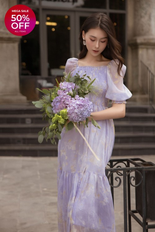 Light Purple Voile Flared Dress
