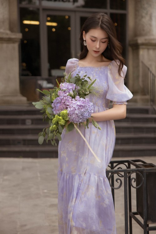 Light Purple Voile Flared Dress