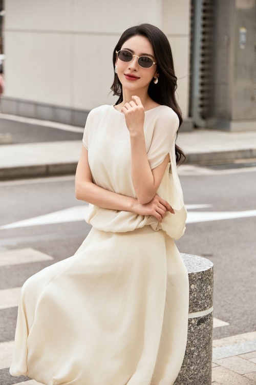 Cream Organza Flared Skirt