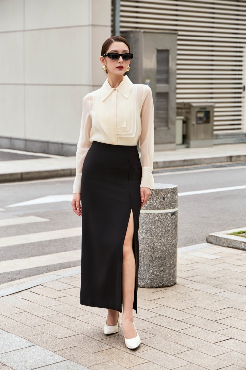 Black Woven Pencil Skirt
