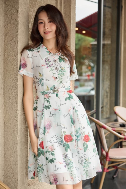 White Organza Flared Dress