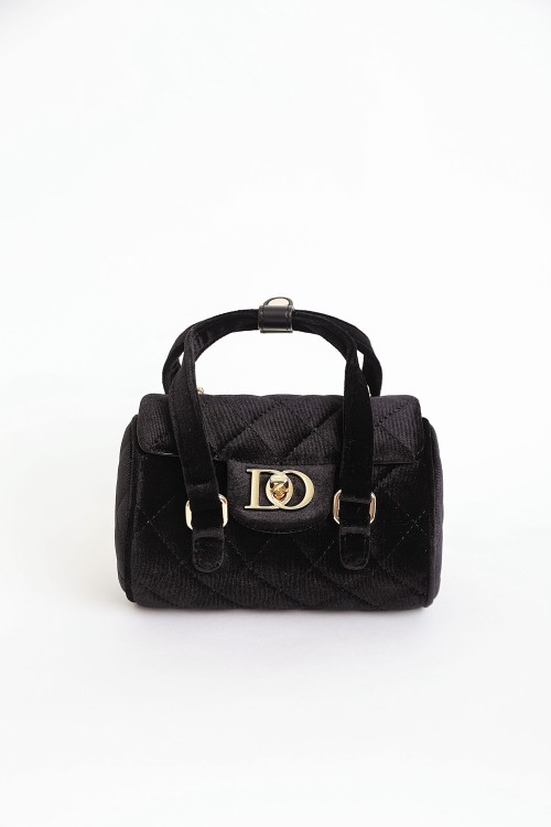 Black Meta Logo Double Top Handle Bag