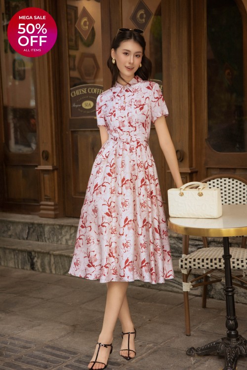 Cream Silk Flared Dress