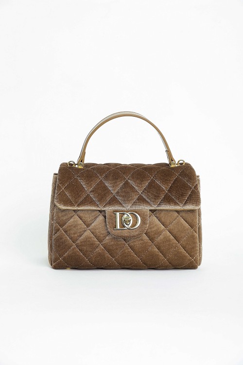 Quilted Velvet Top Handle Bag