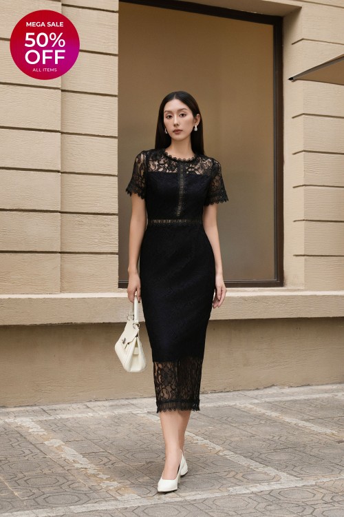 Black Lace Pencil Dress