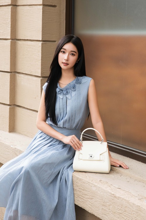 Blue - Grey Organza Flared Skirt