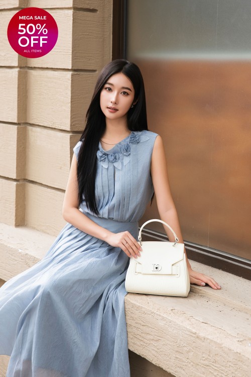 Blue - Grey Organza Flared Skirt