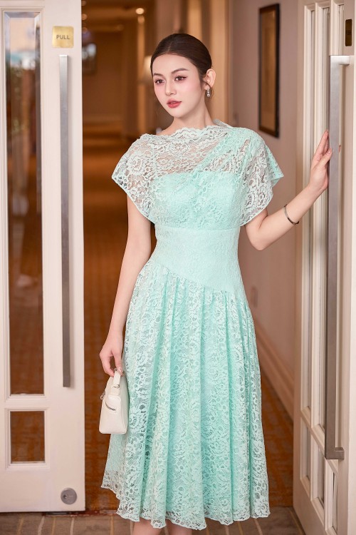 Mint Lace Flared Dress