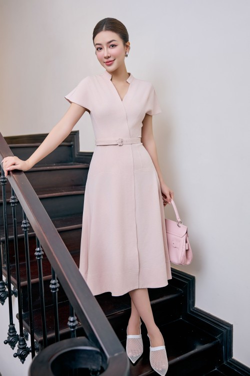 Salmon Woven Flared Dress
