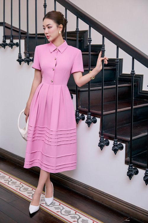 Dark Pink Woven Flared Dress