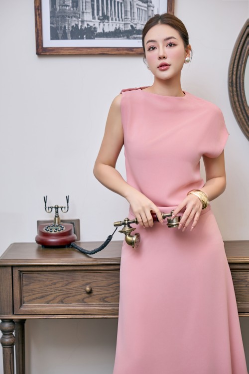 Pink Short Sleeves Silk Top