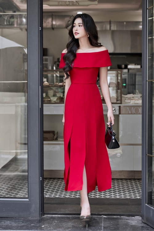 Red Woven Flared Dress