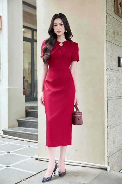 Dark Red Raw Pencil Dress