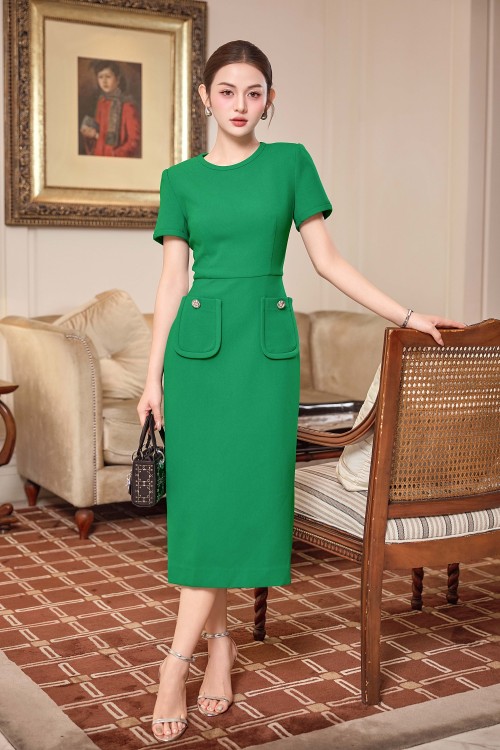 Green Woven Pencil Dress