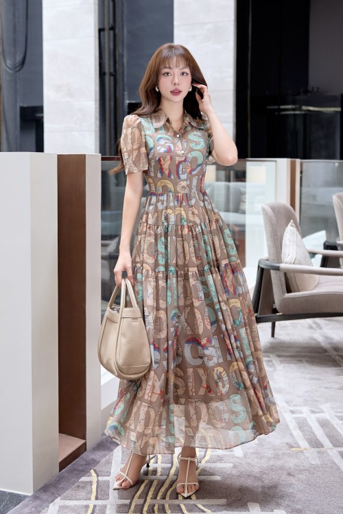 Brown SIXDO Organza Flared Dress