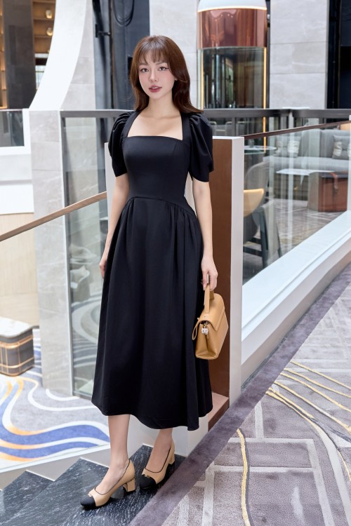 Black Woven Flared Dress copy