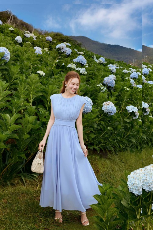 Light Blue Chiffon Flared Dress